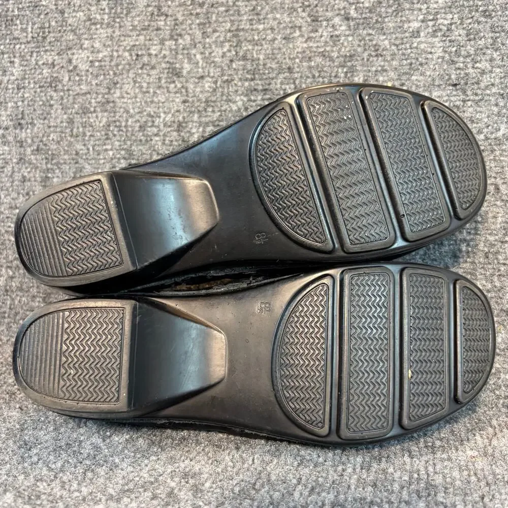Bjorndal Black Leather Buckle Strap Clogs Wedge Comfort Mules Shoes Size 8.5